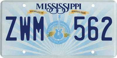 MS license plate ZWM562