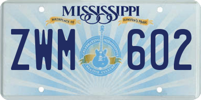 MS license plate ZWM602