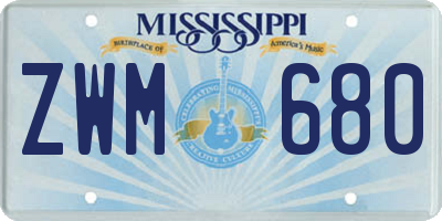 MS license plate ZWM680