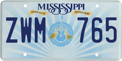 MS license plate ZWM765
