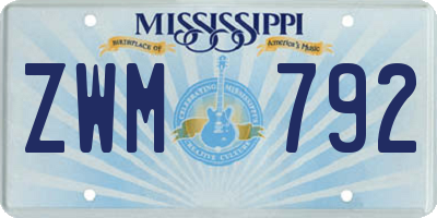 MS license plate ZWM792