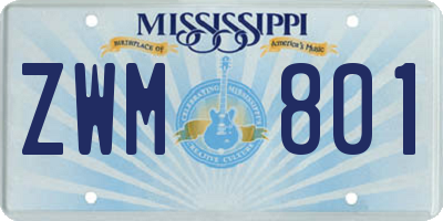 MS license plate ZWM801