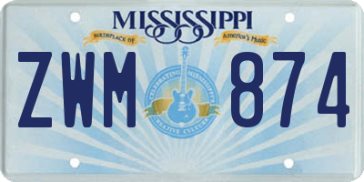 MS license plate ZWM874