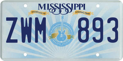 MS license plate ZWM893