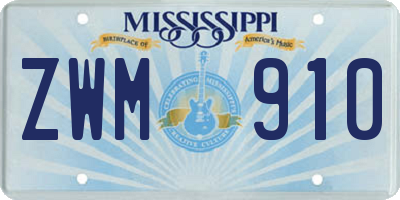 MS license plate ZWM910