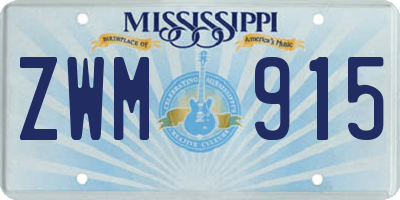 MS license plate ZWM915