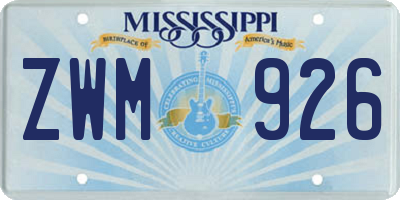 MS license plate ZWM926
