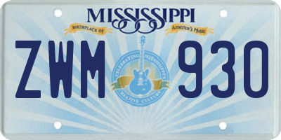 MS license plate ZWM930