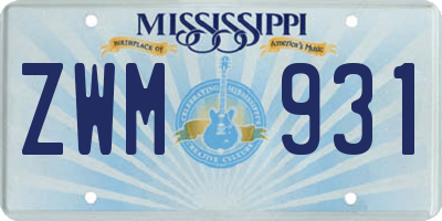 MS license plate ZWM931