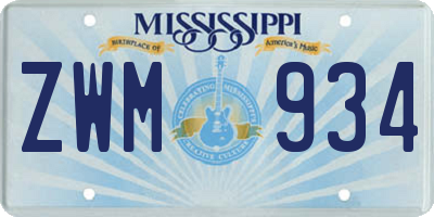 MS license plate ZWM934