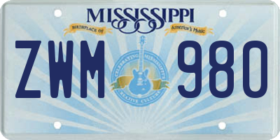 MS license plate ZWM980