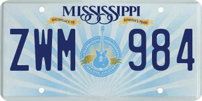 MS license plate ZWM984