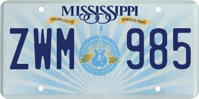 MS license plate ZWM985