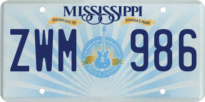MS license plate ZWM986