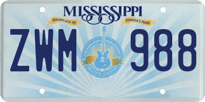 MS license plate ZWM988
