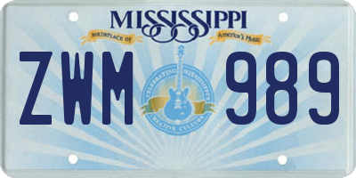 MS license plate ZWM989