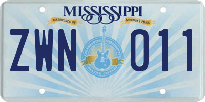 MS license plate ZWN011