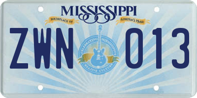 MS license plate ZWN013
