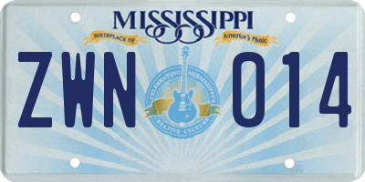 MS license plate ZWN014