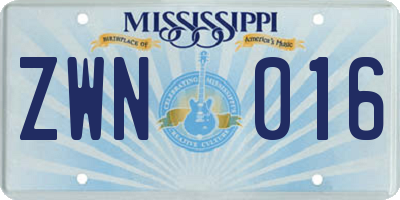 MS license plate ZWN016