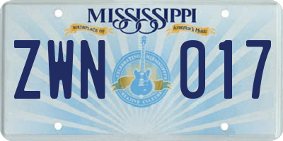 MS license plate ZWN017