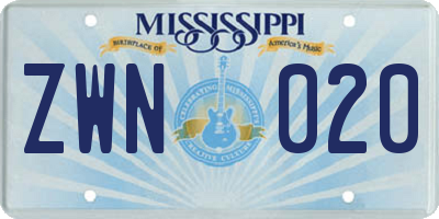 MS license plate ZWN020