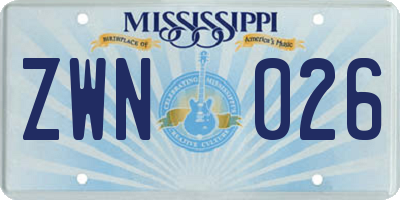 MS license plate ZWN026