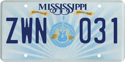 MS license plate ZWN031