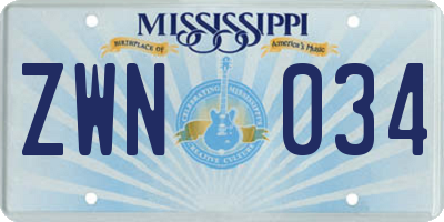 MS license plate ZWN034