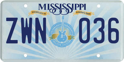 MS license plate ZWN036