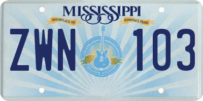 MS license plate ZWN103