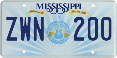MS license plate ZWN200