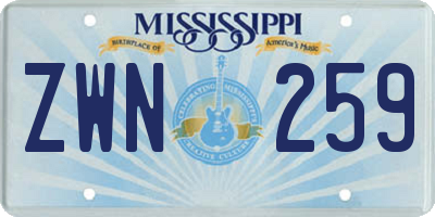 MS license plate ZWN259