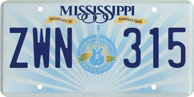 MS license plate ZWN315