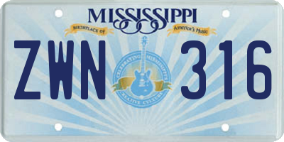 MS license plate ZWN316