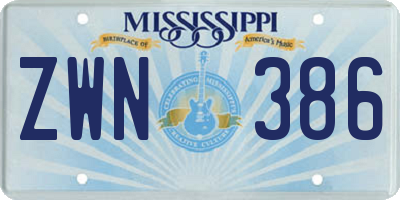 MS license plate ZWN386