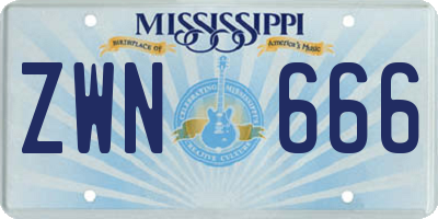 MS license plate ZWN666