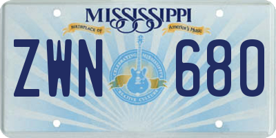 MS license plate ZWN680
