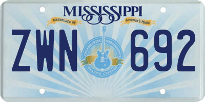 MS license plate ZWN692