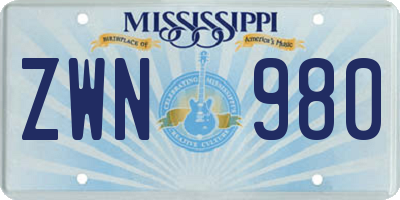 MS license plate ZWN980