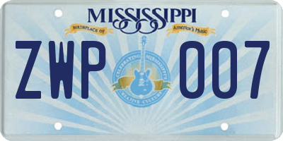 MS license plate ZWP007