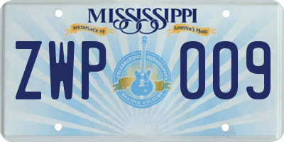 MS license plate ZWP009