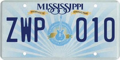 MS license plate ZWP010