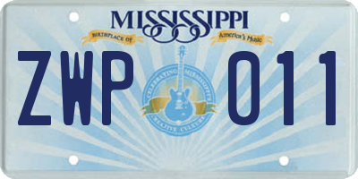 MS license plate ZWP011