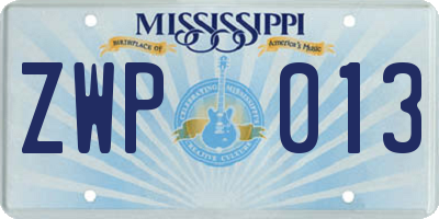 MS license plate ZWP013