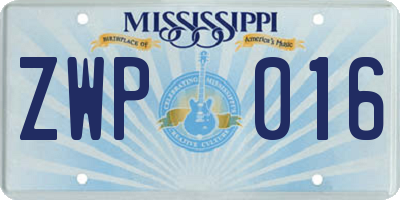 MS license plate ZWP016