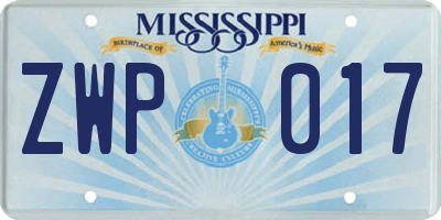 MS license plate ZWP017