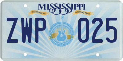 MS license plate ZWP025