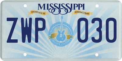 MS license plate ZWP030