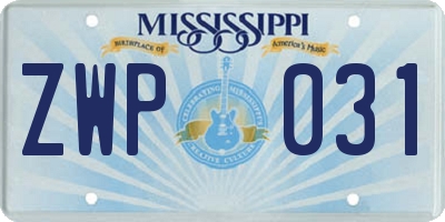 MS license plate ZWP031